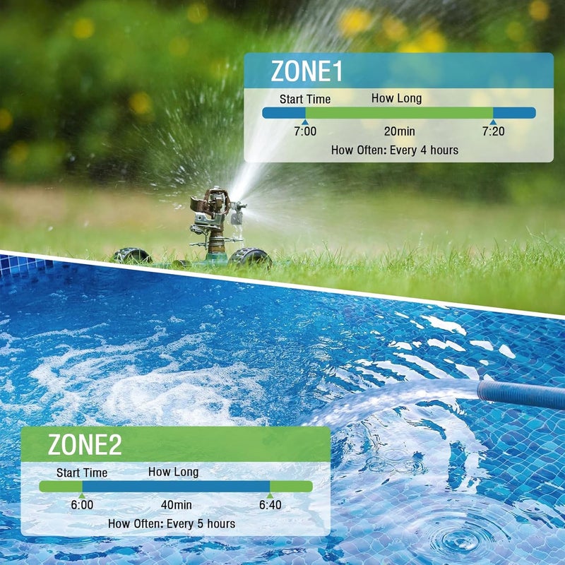 Raddy WS-5 Sprinkler Timer 2 Zone, Programmable Water Hose Timer 2 Outlet for Garden, Outdoor Automatic Irrigation System IP55 Waterproof with Rain Delay/Manual for Lawn, Yard, Pool - Image 3